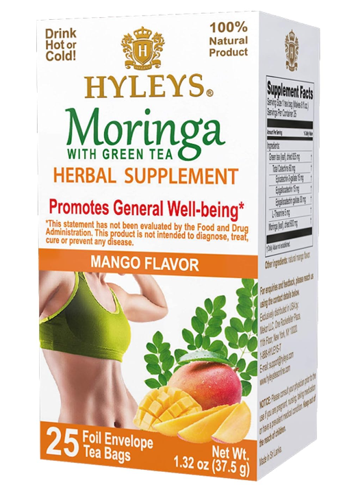 Hyleys Moringa Oleifera Green Tea Mango Flavor 25 Tea Bags