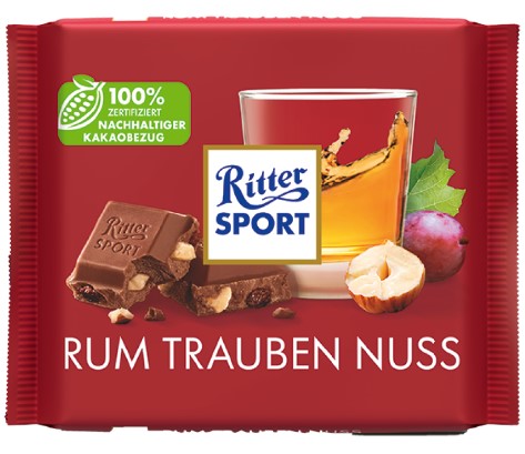 Ritter Sport Rum Raisins Hazelnuts Chocolate 100 g