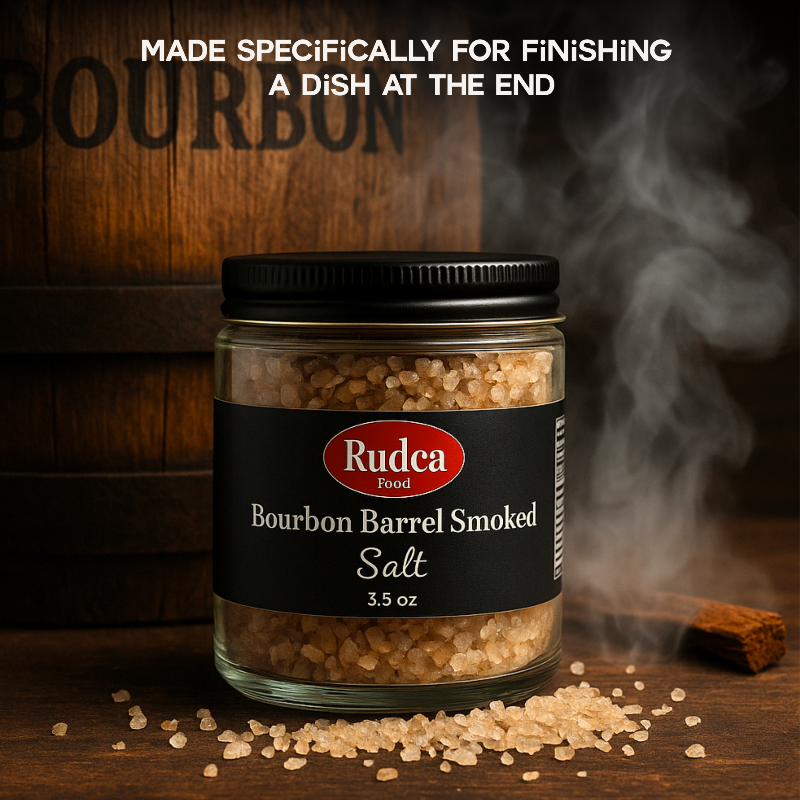 Bourbon Barrel Smoked Finishing Salt 3.5 oz by Rudca Food