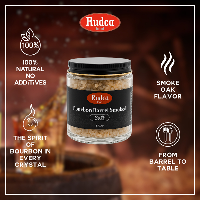 Bourbon Barrel Smoked Finishing Salt 3.5 oz by Rudca Food