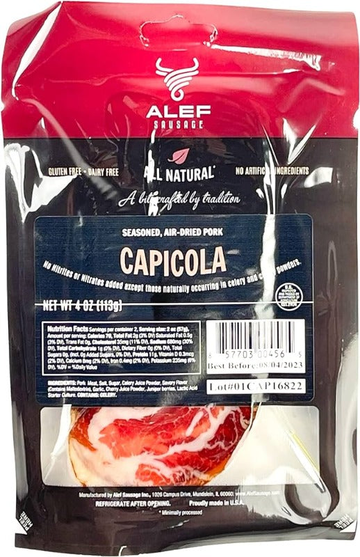 Alef Capicola Pork Gourmet Viande séchée à l'air tranchée 4 oz