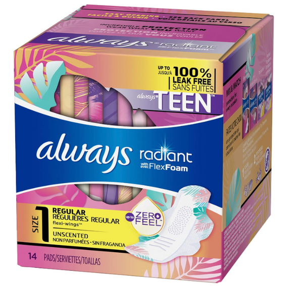 Always Radiant Teen Pads Get Real Regular 14 сount