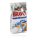 Bravo Ground Coffee 1 lb bag featuring Greek branding and a traditional Greek coffee cup on a blue tablecloth. Authentic product of Greece.
