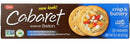 Breton Cabaret Crisp & Buttery Crackers 6.1 oz box featuring round crackers topped with cheese and vegetables. Non-GMO and cholesterol-free snack food.