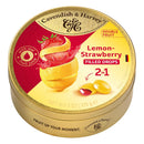 Cavendish & Harvey Lemon with Strawberry Filling Double Fruit Drops 130 g tin featuring 2-in-1 hard candy with real fruit juice and German origin.