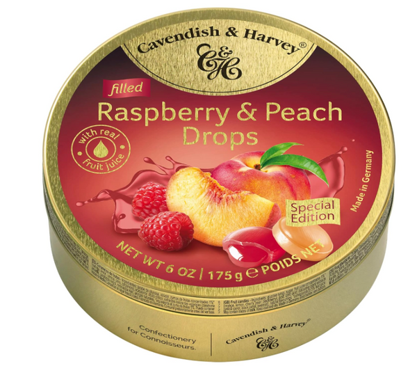 Cavendish & Harvey Raspberry & Peach Filled Hard Candy Drops 175 g