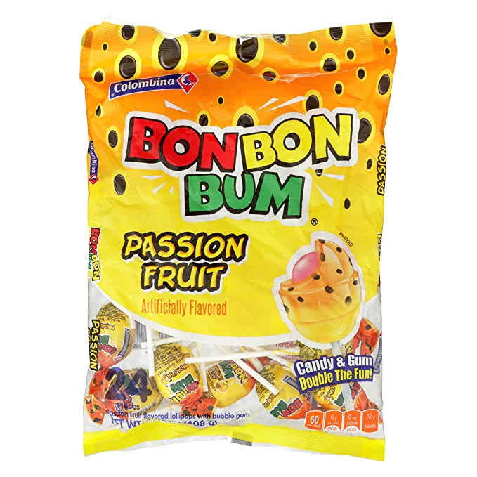 Colombina Bon Bon Bum Passion Fruit 24 Count Pops 14.4 Oz Bag