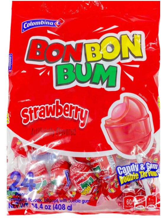 Colombina Bon Bon Bum Sucettes Fraise 24 Unités 14,4 Oz