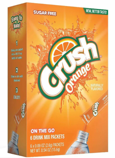 Crush Orange Sugar Free Powder Drink Mix 6 Packets