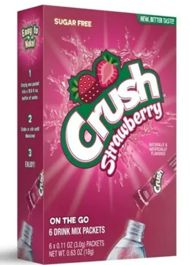 Crush Strawberry Sugar Free Powder Drink Mix 6 Packets