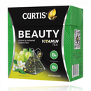 Curtis Beauty with Grape & Jasmine Green Tea 15 Tea Pyramids box featuring green tea leaves, white grapes, and jasmine flowers for a refreshing blend.