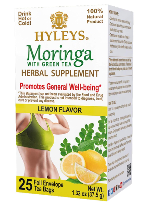Hyleys Moringa Oleifera Green Tea Lemon Flavor 25 Tea Bags