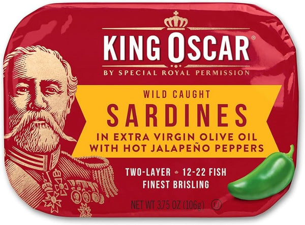 King Oscar Sardines in Extra Virgin Olive Oil with Jalapeno Peppers 3.75 oz