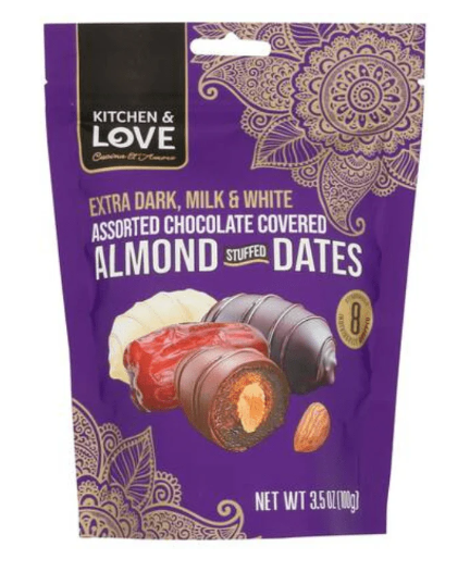 Kitchen & Love Assorted Chocolate Covered Almond Stuffed Dates 3.5 oz