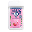 Le Petit Marseillais Raspberry & Peony Shower Gel 250 ml with pink label, floral design, and recyclable packaging for gentle skin cleansing.