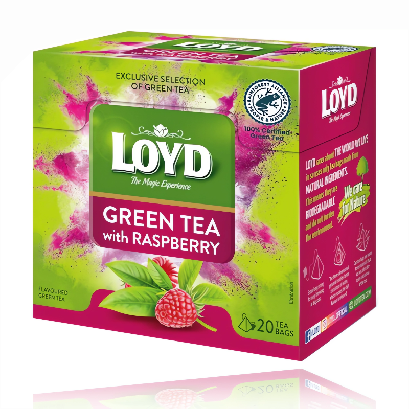 Loyd Green Tea with Raspberry Flavour 20 Tea Pyramids