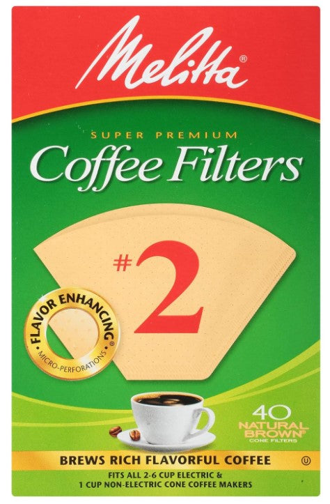 Melitta #2 Natural Brown Cone Coffee Filters 40 Count