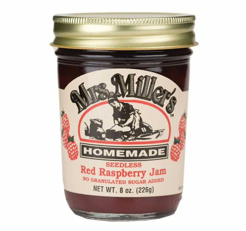 Label Red Raspberry Jam Mrs. Miller's No Sugar Seedless Red Raspberry Jam 8 oz