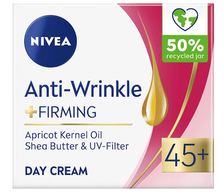 Nivea Anti-Wrinkle + Firming Day Cream 45+ with Apricot Kernel Oil, Shea Butter & UV-Filter 50ml