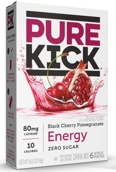 Pure Kick Black Cherry Pomegranate Energy Drink Mix 6 Packets