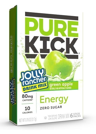 Pure Kick Green Apple Energy Powdered Drink Mix 6 Packets