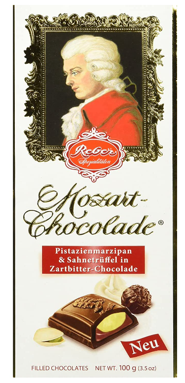 Reber Mozart Dark Chocolate Pistachio Marzipan and Cream Truffle 100 g