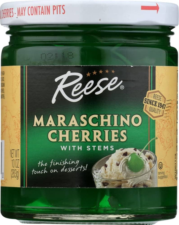 Reese Green Maraschino Cherries with Stems 10 oz