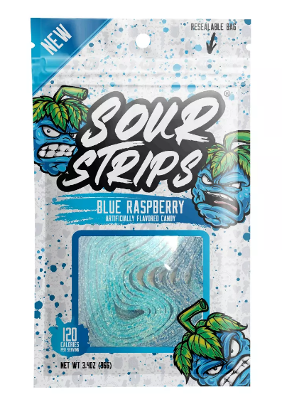 Sour Strips Blue Raspberry Candy 3.4 oz