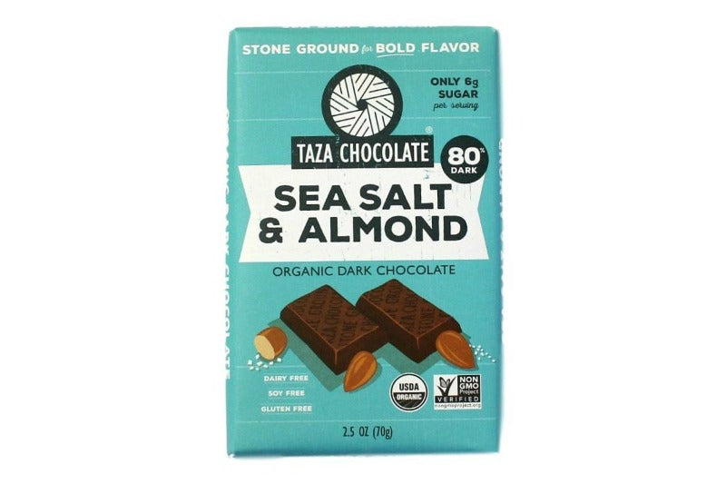 Taza Organic Chocolate Amaze Bar 80% Stone Ground, Sea Salt & Almond, 2.5 oz