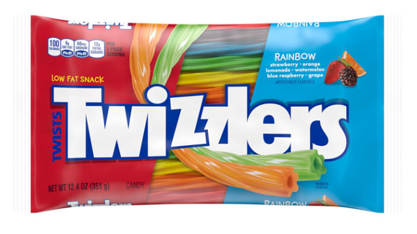 Twizzlers Twists Rainbow Flavored Licorice Style Low Fat Candy 12.4 oz