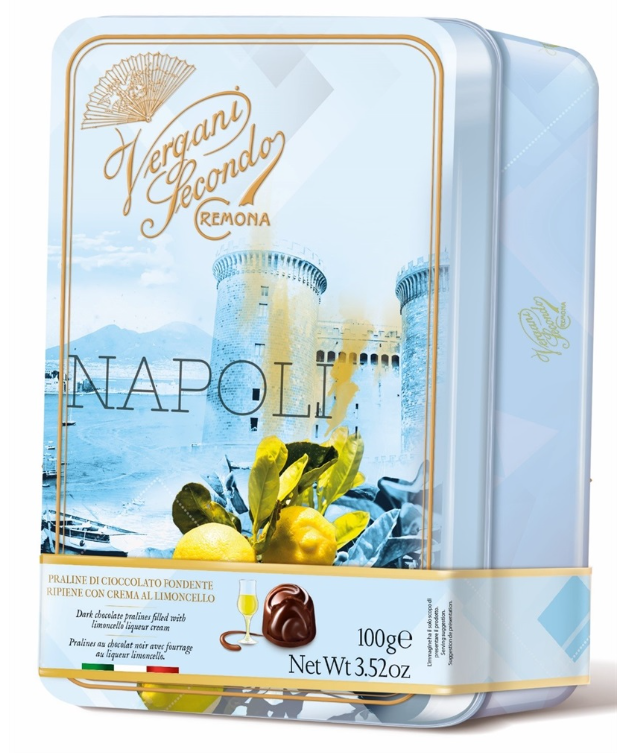 Vergani Dark Chocolate Pralines with Limoncello Cream Napoli 100g